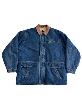 Vintage High Noon Denim Sherpa Fleece Lined Chore Barn Field Jacket, Size XL